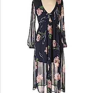 Navy floral dress with underlay